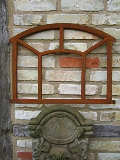 Staalraam Gietijzer - Rustiek raam Stalraam - Tuin Decoratie - Historische Reproductie - 58x48 cm - Roestkleurig