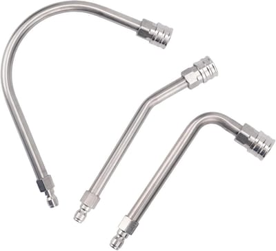 3st Verlengstukken voor Hogedrukreinigers, 30° 90° 120° Gebogen Stang Dakgootreiniger met 1/4" Snelkoppeling 4000 PSI Verlengstuk voor Hogedrukreiniger (Zilver)