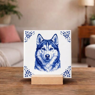 Delftsblauw Tegeltje 11x11 Husky – Cadeau voor Hondenliefhebber of Baasje