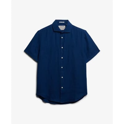 Superdry Riviera Linen Overhemd Met Korte Mouwen Blauw XL Man