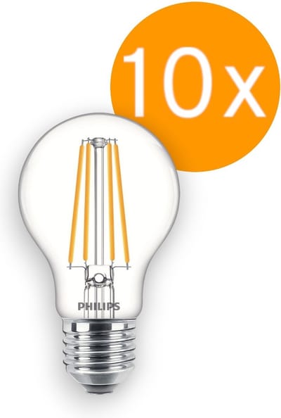 10 stuks | Philips LED lamp 8.5W 1055lm 2700K Helder Niet-Dimbaar | E27 | Extra Warm Wit | 8.5 watt | 15.000 Branduren