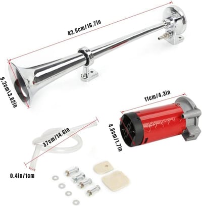 DnA® Luchthoorn - Luchthoorn 12 volt - Toeter - Zilver - 44cm x 11cm x 10cm