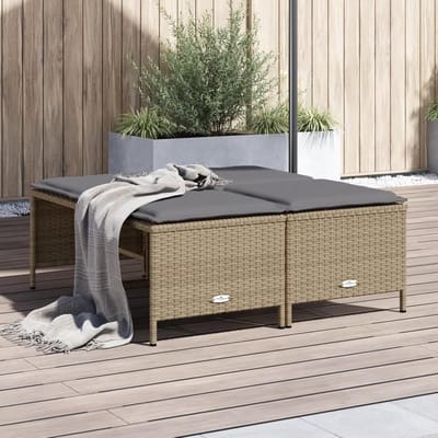 Tuinstoelen met kussens - Krukjes set - Buiten zitten - Duurzaam poly rotan - 4 stuks - Beige