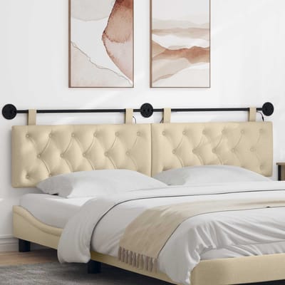 vidaXL - Hangend - hoofdbord - Met - LED-verlichting - Crèmekleurig - Stof