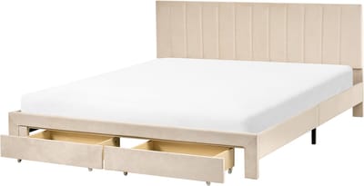 LONZAC - Bed met opbergruimte - Beige - 180 x 200 cm - Fluweel