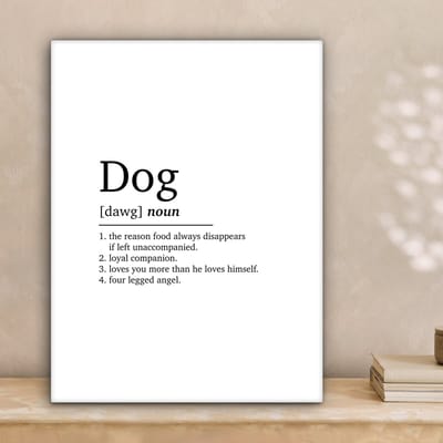 Canvas Schilderij Quotes - Dog - Hond definitie - Spreuken - Woordenboek - 30x40 cm - Wanddecoratie