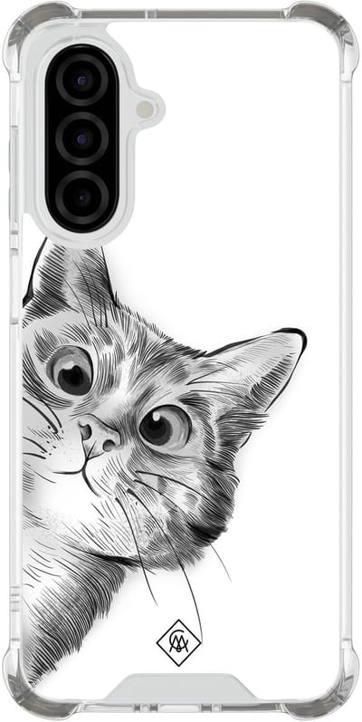 Casimoda® hoesje - Geschikt voor Samsung Galaxy A26 - Kat Kiekeboe - Shockproof case - Extra sterk - TPU/polycarbonaat - Grijs, Transparant