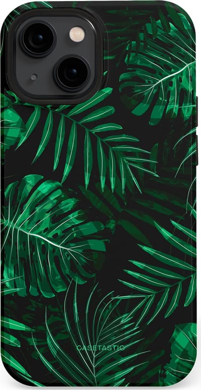 Casetastic hoesje geschikt voor Apple iPhone 13 mini - MagSafe - Dubbellaagse bescherming - Jungle blad - Fashion Case - Donkergroen Zwart
