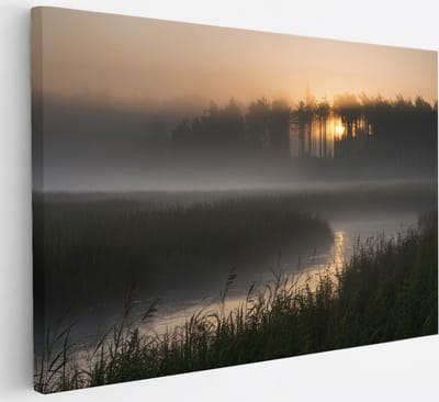 Saammp Canvas Schilderij - Nederland - Sloot - Zonsondergang - Landschap - Natuur - 30x20 - Foto op canvas - Wanddecoratie - Muurdecoratie Woonkamer - Slaapkamer decoratie - Canvas Print