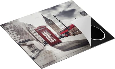 Chefcare Inductie Beschermer Rode Telefooncel in Londen bij de Big Ben - 60x50 cm - Afdekplaat Inductie - Kookplaat Beschermer - Inductie Mat