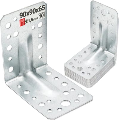 Zware Hoekverbinder - Metalen Bevestiging - Houtconstructie Versterken - Verzinkt Staal Met Rib - 90x90x65 mm - Zilver