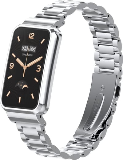 By Qubix - Metalen schakelband met case - Zilver - Geschikt voor Xiaomi Smart Band 7 Pro / Mi Band 7 Pro bandje