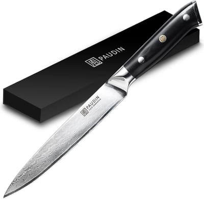 PAUDIN C5 Professioneel Vleesmes 20 cm - Japans mes - Koksmes - Echt Damascus Staal - Zwart Ergonomisch Handvat