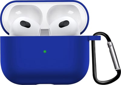 Hoesje - Geschikt voor Apple AirPods 3 - Siliconen Hoes met Clip - Silicone Case Cover - Donkerblauw