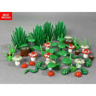 MOC Blokken Jungle Tropisch Bos Hagedis Kameleon Paddenstoel Boom Plant Bevestigingen Bouwstenen Gemonteerd Speelgoed Kinderen Cadeaus green