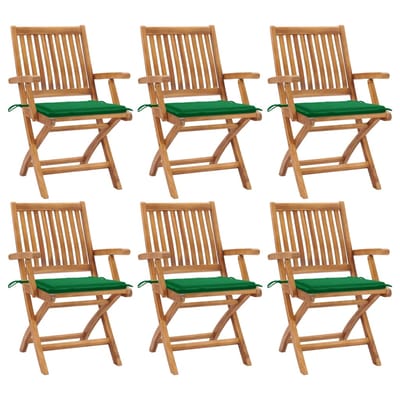vidaXL - Klapstoelen - met - kussens, - 6 - stuks, - massief - teakhout