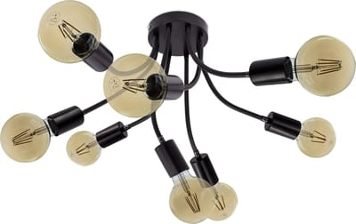 Trango 8-vlams plafondlamp 1013B-4ASD incl. 8x 3-traps dimbaar 4 Watt E27 2500K goudkleurige LED lamp zwart optiek *SPY* vintage kroonluchter, keukenlamp, plafondlamp, armen draaibaar