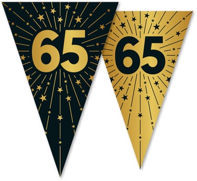 Vlaggenlijn 65 jaar zwart / goud 10 meter 2 zijdig bedrukt - Verjaardag Feestje Vlag Vlaggen Versiering Slinger Feestdecoratie Decoratie