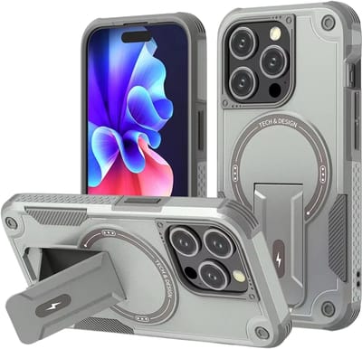 Transparant Hoesje met Standaard – Geschikt voor iPhone 17 – Hardcase Telefoonhoes voor Draadloos Opladen en Valbescherming – Grijs