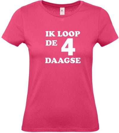 Dames T-shirt Ik loop de 4 daagse |Wandelvierdaagse | vierdaagse Nijmegen | Roze woensdag | Roze | maat XS