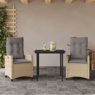 vidaXL - 3-delige - Tuinset - met - kussens - poly - rattan - gemengd - beige