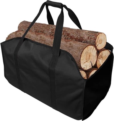 Houten mand voor haardhout - Brandhouttas draagtas - Haardhout opslaan - Scheurbestendig Oxford-weefsel - 60 x 34 x 40 cm