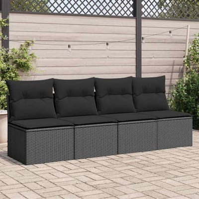 vidaXL - Tuinbank - met - kussens - 4-zits - zwart - poly - rattan