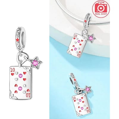 Poker Kaart Hangers Koperkleuren Bedels Kralen Passend op Echte Bedelarmbanden Kralen Voor Vrouwen Sieraden Knutselen Cadeau white