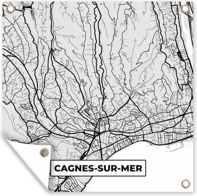 Tuin poster Frankrijk - Cagnes-sur-Mer - Stadskaart - Plattegrond - Kaart - 200x200 cm - Tuindoek