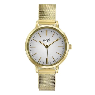 Lucardi Dames Regal mesh horloge met goudkleurige band - Horloge - Staal - Goud - 30 mm