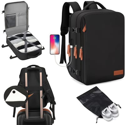 Reistas - Reis Rugzak - Weekendtas Rugzak - Reistas handbagage - Rugzak onder stoel - Handbagage Tas Onderstoel voor Vliegtuig - Ideale Reis Rugzak - Reistas 40x30x20 - Vliegreizen - Waterdicht - 35-50 liter - Oplaadpoort - Unisex -Nieuwe tas -Zwart