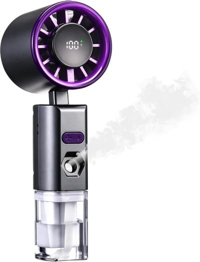LISM-Draagbare vernevelingsventilator met waterfunctie, mini USB oplaadbare ventilator, handventilator, accessoire Geschikt voor thuis, buiten, kantoor en kamperen (paars)
