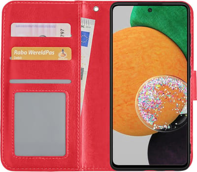 Hoesje - Met Pasjeshouder - Geschikt voor Samsung Galaxy A52s 5G - Luxe Bookcase Portemonee - Flip Case - Kunstleer Book Case - Flipcase - Book Cover - Walletcase - Portemonneehoes - Rood