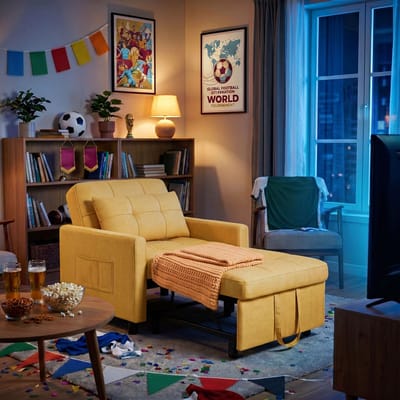 Bealife AR21 Slaapbank 1 Persoons - 3-In-1 Bank met Slaapfunctie - Verstelbare Bedbank - Sofa met Armleuningen voor Woonkamer Slaapkamer Logeerkamer -Geel
