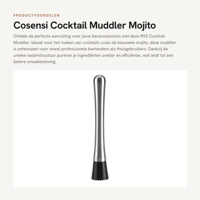 Dailygoods- Cocktail Muddler RVS 7,87 Inch - Pureestamper - Mojito Muddler - Duurzaam - Rasterstructuur - Voedingskwaliteit