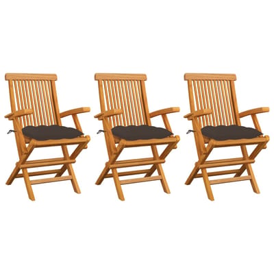 vidaXL - Inklapbare - stoelen - 3 - st - met - taupe - kussens - massief - teakhout