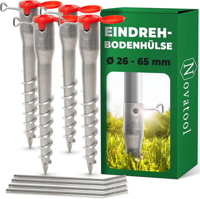 Novatool 4x schroef-grondbusset voor buizen met Ø 26-65 mm, grondbus parasolpaalhouder schroef-grondbus, alternatief voor grond-inslagbus grond-inslagbus