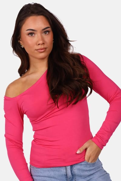 Getdrezzed Top - Maat: XS - Dubbel gevoerde top met asymmetrische halslijn fuchsia