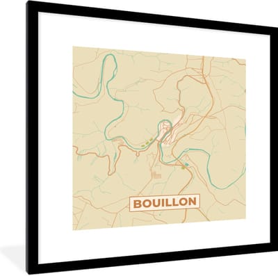 Fotolijst incl. Poster - Stadskaart - Plattegrond - Bouillon - Kaart - Vintage - 40x40 cm - Posterlijst