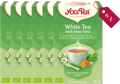 Yogi Tea White Tea Aloe Vera - Biologische Witte Thee met Aloe Vera, Hibiscus en Kaneel voor Verfrissing en Vitaliteit - Tray van 6 Stuks