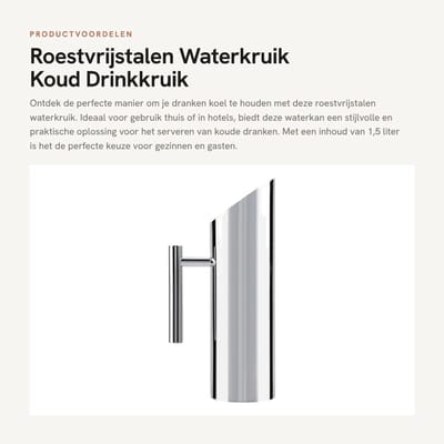 Dailygoods- Waterkruik Roestvrij staal - Waterkan met Deksel - Koud Drinkgereedschap - 1,5 Liter - Ideaal voor Thuis en Hotel - Stijlvol Ontwerp