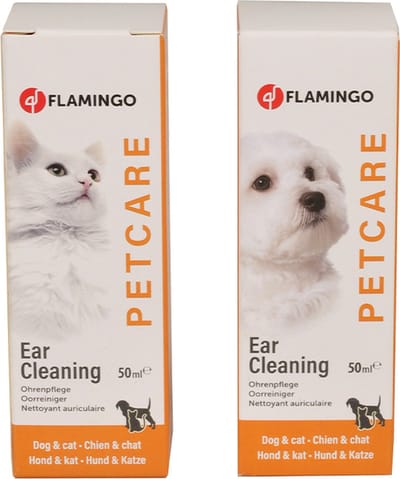 Oorreiniger flamingo voor hond en kat - 50 ml - milde reiniger verwijderd oorsmeer en vuil uit de gehoorgang van uw kat of hond. MAG NIET IN HET OOG..