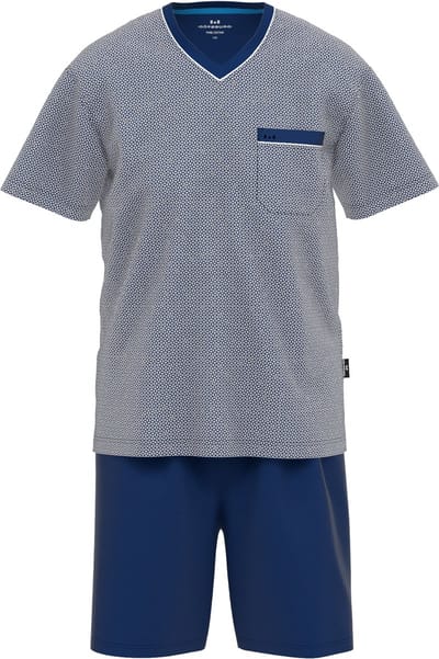 Gotzburg heren shortama V-hals - middenblauw mini dessin