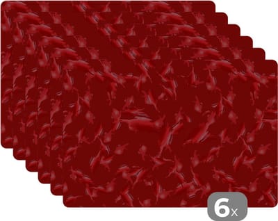 Placemat - Placemats kunststof - Patronen - Rood - Camouflage - 45x30 cm - 6 stuks - Hittebestendig - Anti-Slip - Onderlegger - Afneembaar