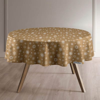 Protecttable - Rond Kerst Tafelzeil Sneeuwvlok Goud Ø138cm - Tafelkleed Afwasbaar - Kunststof