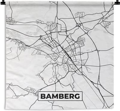 Wandkleed - Wanddoek - Bamberg - Kaart - Plattegrond - Stadskaart - 180x180 cm - Wandtapijt