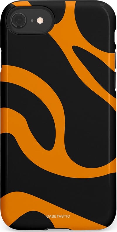 Casetastic hoesje geschikt voor Apple iPhone SE / Apple iPhone 7 / Apple iPhone 8 - Dubbellaagse bescherming - Katachtige Oranje Tijger Strepen - Fashion Case - Zwart Oranje