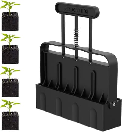 Manual Earth Ball Press for 4 Soil Blocks 5 x 5 cm with Seeder and Gloves Steel Ball Stops for Plants Transplant