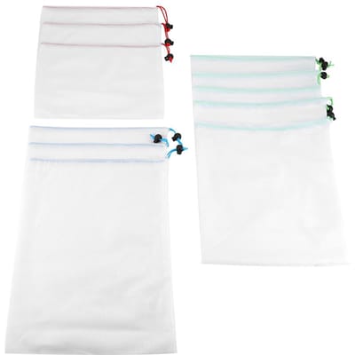 11 Pièces Sacs Filet Cordon Coulissant Réutilisables Sacs à Fruits Légumes Rangement Pochette à Jouets Sac de Courses