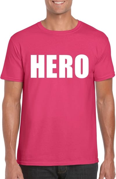 Hero tekst t-shirt roze heren S